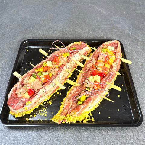 Longe de porc farcie à la graviera, bacon, poivrons 850 g