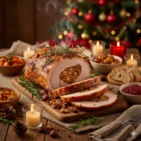 Γεμιστό χοιρινό μπούτι με κάστανα & ξηρούς καρπούς