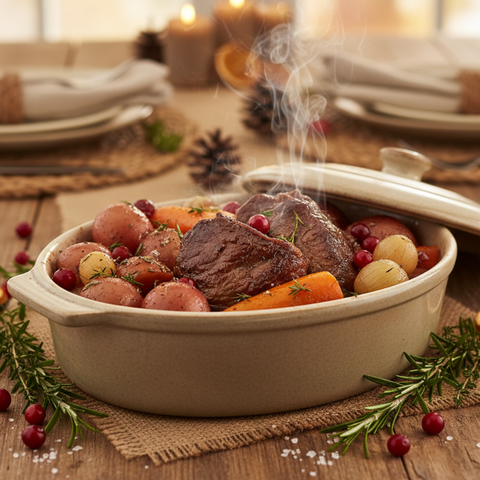 Μοσχαρίσια σπάλα αργοψημένη με κρασί & λαχανικά