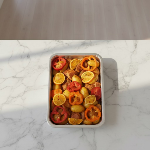 Goat Ready For The Oven With His Spices and Potatoes