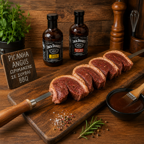 Picanha Angus Matured on a skewer ready for grilling in Argentine bbq marinade 800gr