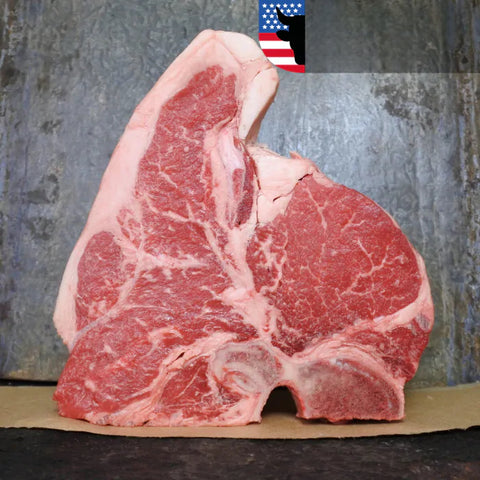 Porterhouse Black Angus Prime Grain Fed Creekstone USA, ωμό premium steak με φιλέτο και sirloin, φυσική μαρμάρωση και κόκκαλο Τ, ιδανικό για grill ή BBQ, από το Siakos.gr