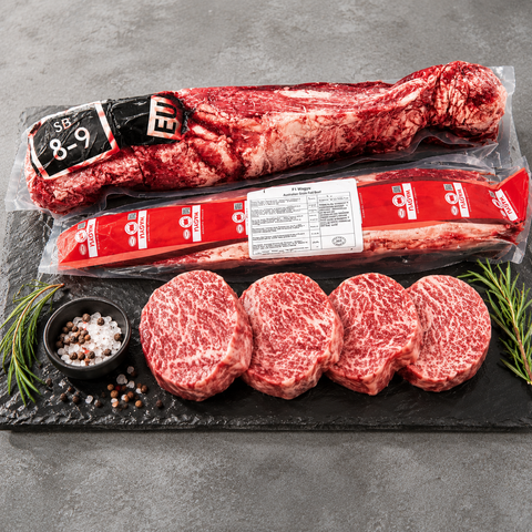 Tenderloin Wagyu Steak BMS 8-9 Australia Diamantina, premium αυστραλιανό φιλέτο Wagyu με έντονη μαρμάρωση και βουτυρένια υφή, ιδανικό για grill ή sous vide.