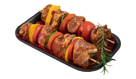 Chicken skewer with peppers, handmade, on a stick