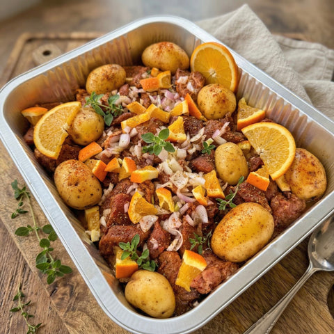 Χοιρινό κατσαρόλας με πορτοκάλι και πατάτες baby 1,2kg