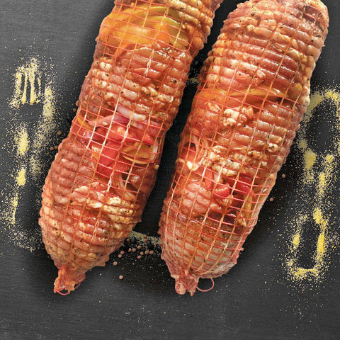 Κοντοσούβλι χοιρινό σε δίκτυ – έτοιμο για ψήσιμο στον φούρνο